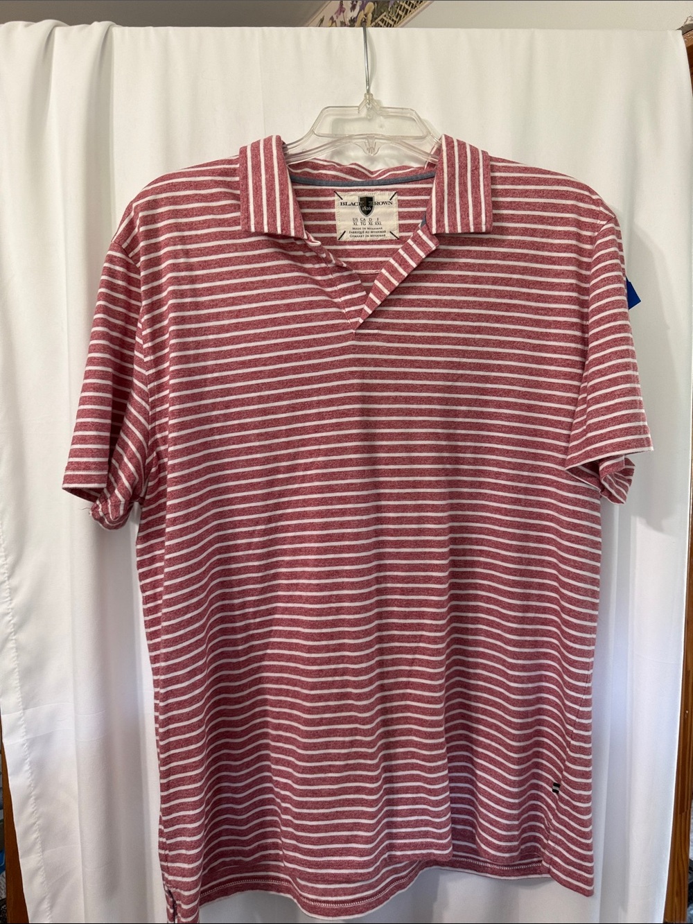 Black Brown make Red and White Striped casual shirt sleeve shirt